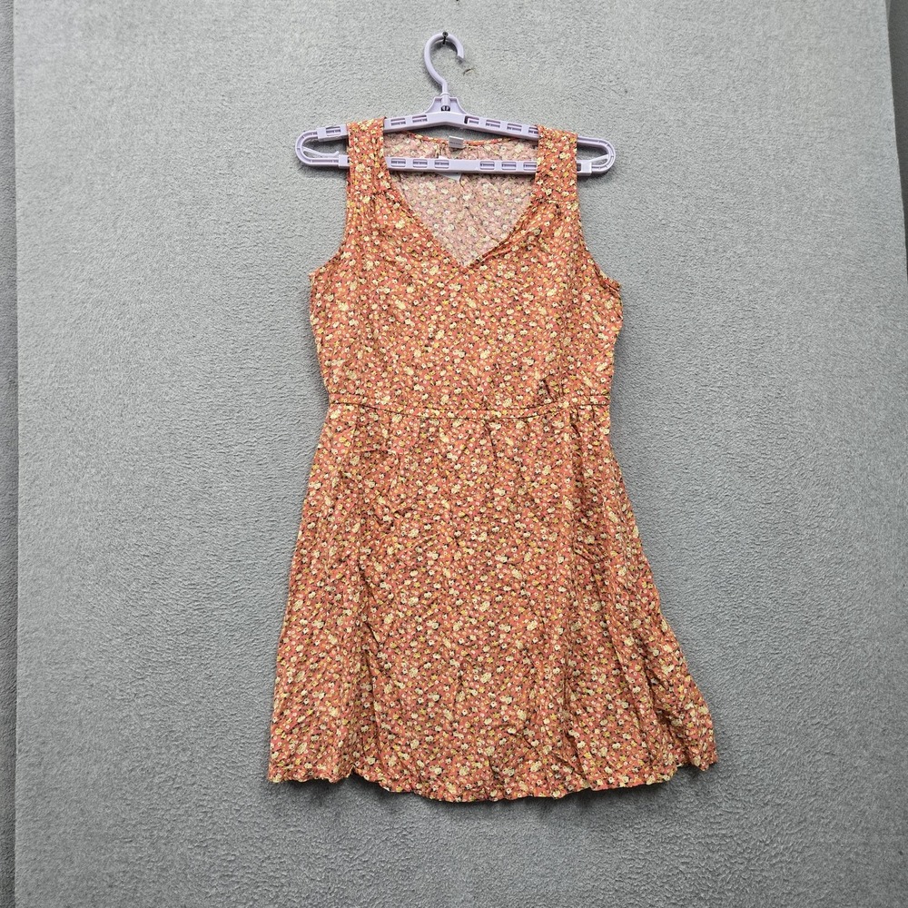 Old Navy Women Dress L Orange Floral Mini Fit & Flare Sundress Cottagecore